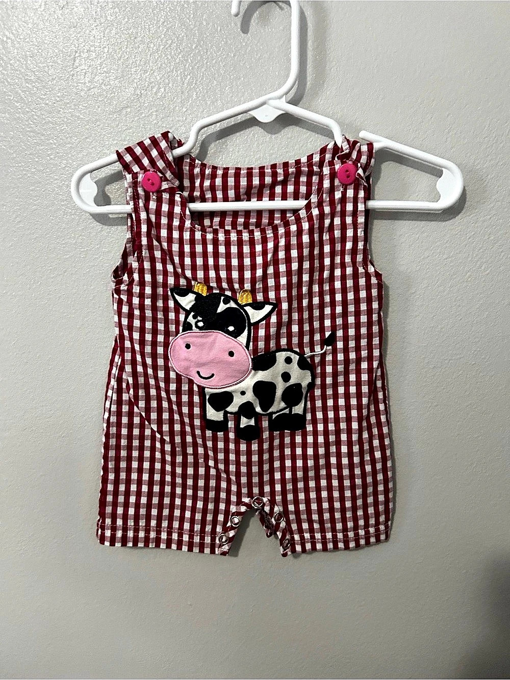 Baby Gingham Romper in Red & White Size 0-3M